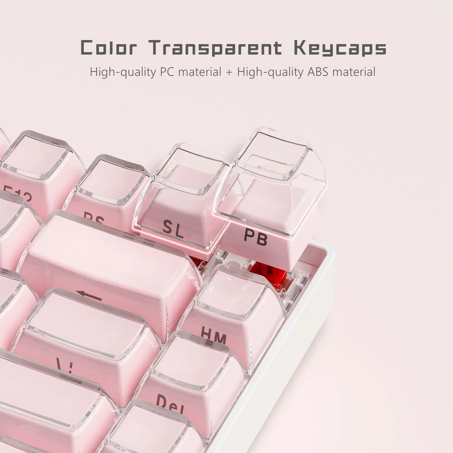 113 Key Jelly round Side Keycaps Ice Crystal Translucent Pink OEM Profile Key Cap for Cherry MX 61 68 104 Mechanical Keyboard