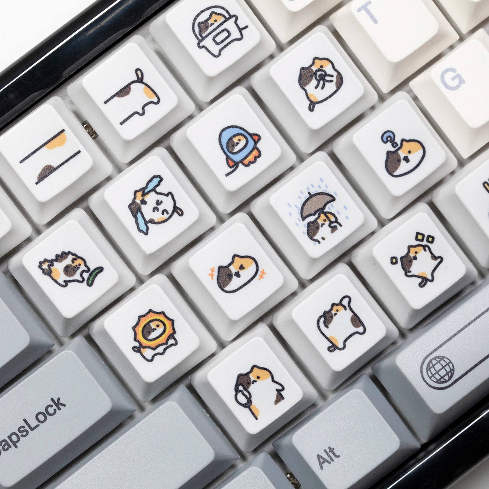 Cute Little Calico Cat Keycap Kitty Meme Keycap Dye Subbed Keycaps for Mx Stem Gaming Mechanical Keyboards Orange White Black