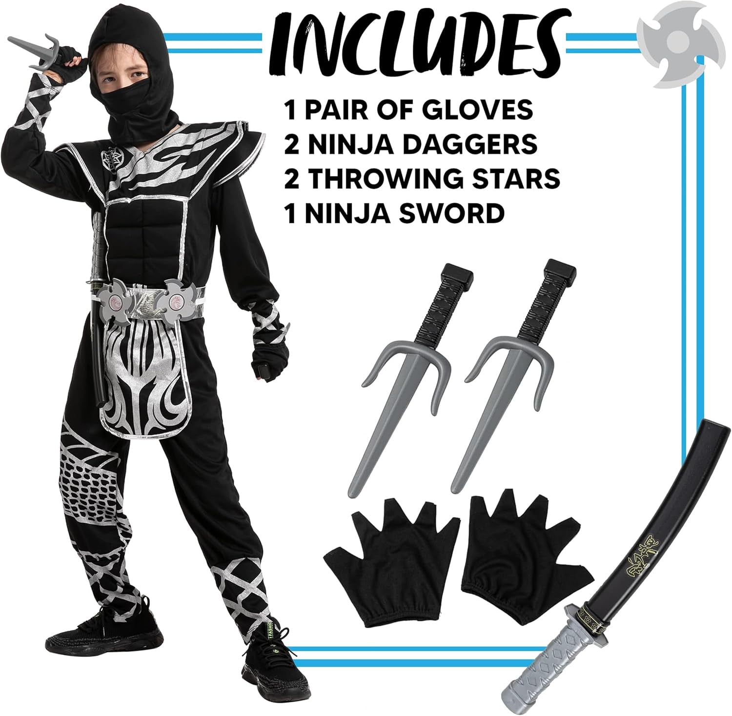 Spooktacular Creations Boys Ninja Costume, Dragon Scales Ninja Outfit with Accessories for Kids Toddler Halloween Parties