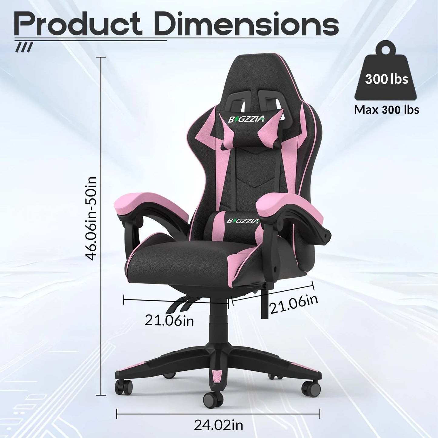 High-Back Gaming Chair PC Office Chair Computer Racing Chair PU Desk Task Chair Ergonomic Executive Swivel Rolling Chair with Lumbar Support for Back Pain Women, Men (Black&Pink)