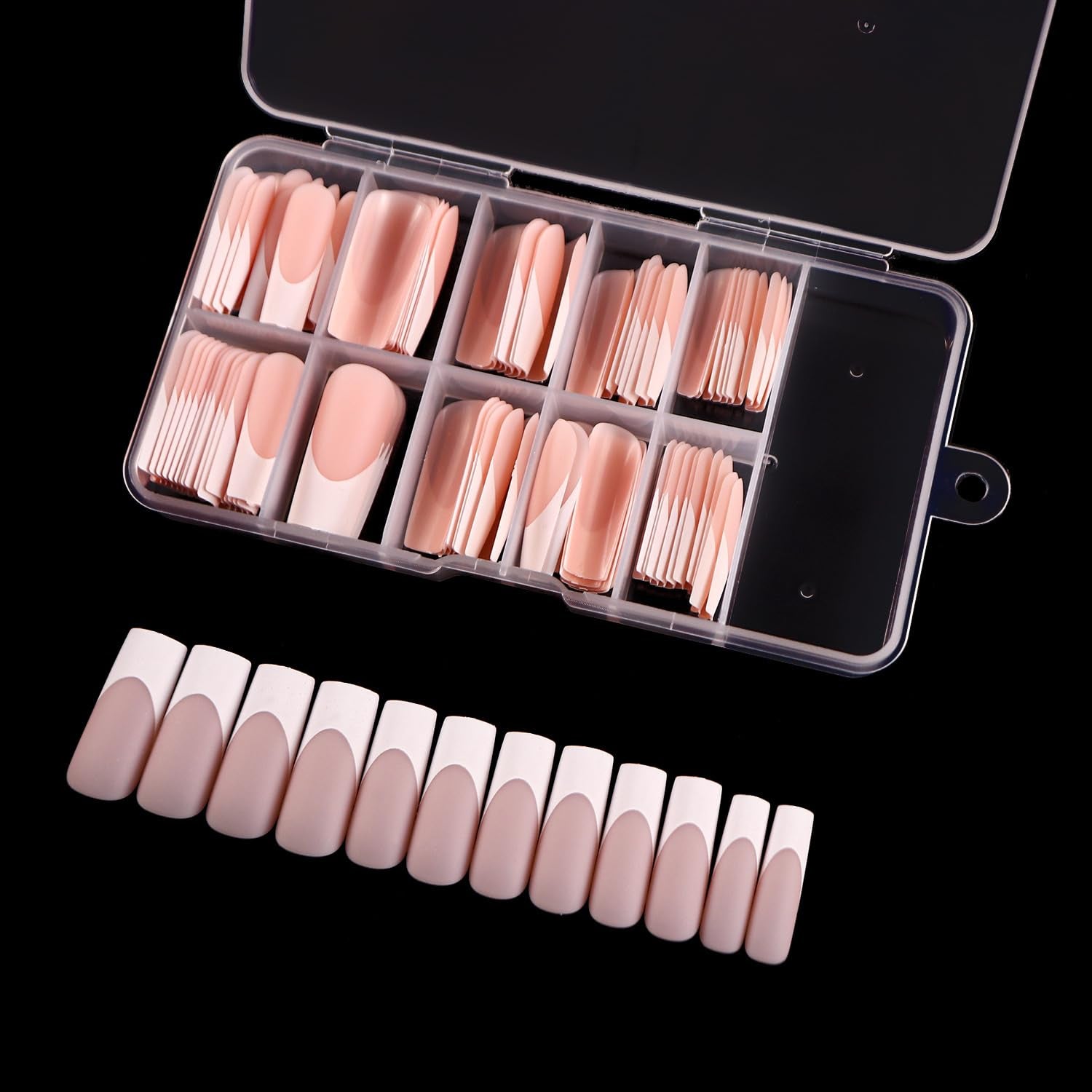 Addfavor 120Pcs White French Tip Press on Nails Long Square Fake Nails Nude False Nails Sqaure French Press Ons Square Nail Acrylic Artificial Nail with Adhesive Tab for Women