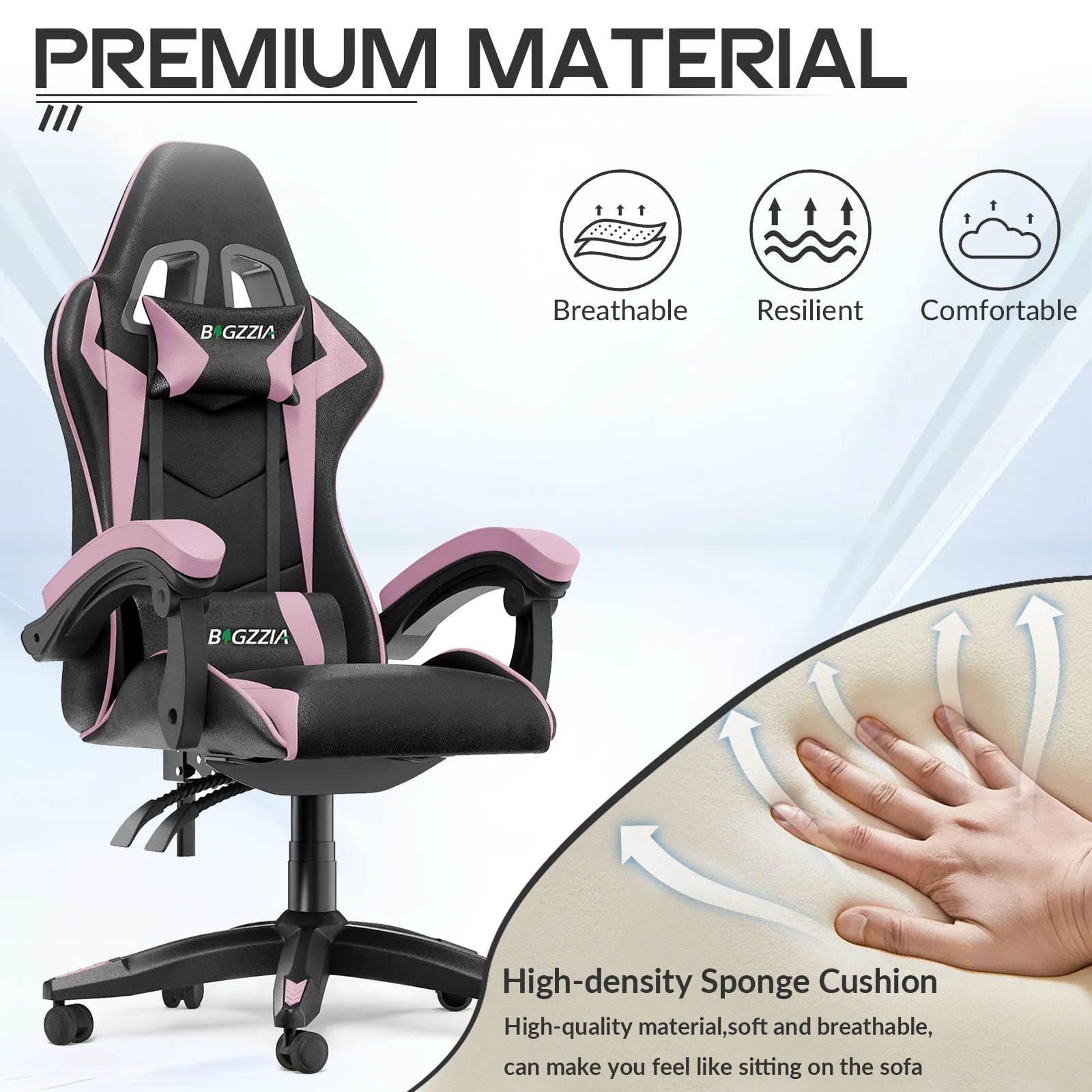 High-Back Gaming Chair PC Office Chair Computer Racing Chair PU Desk Task Chair Ergonomic Executive Swivel Rolling Chair with Lumbar Support for Back Pain Women, Men (Black&Pink)