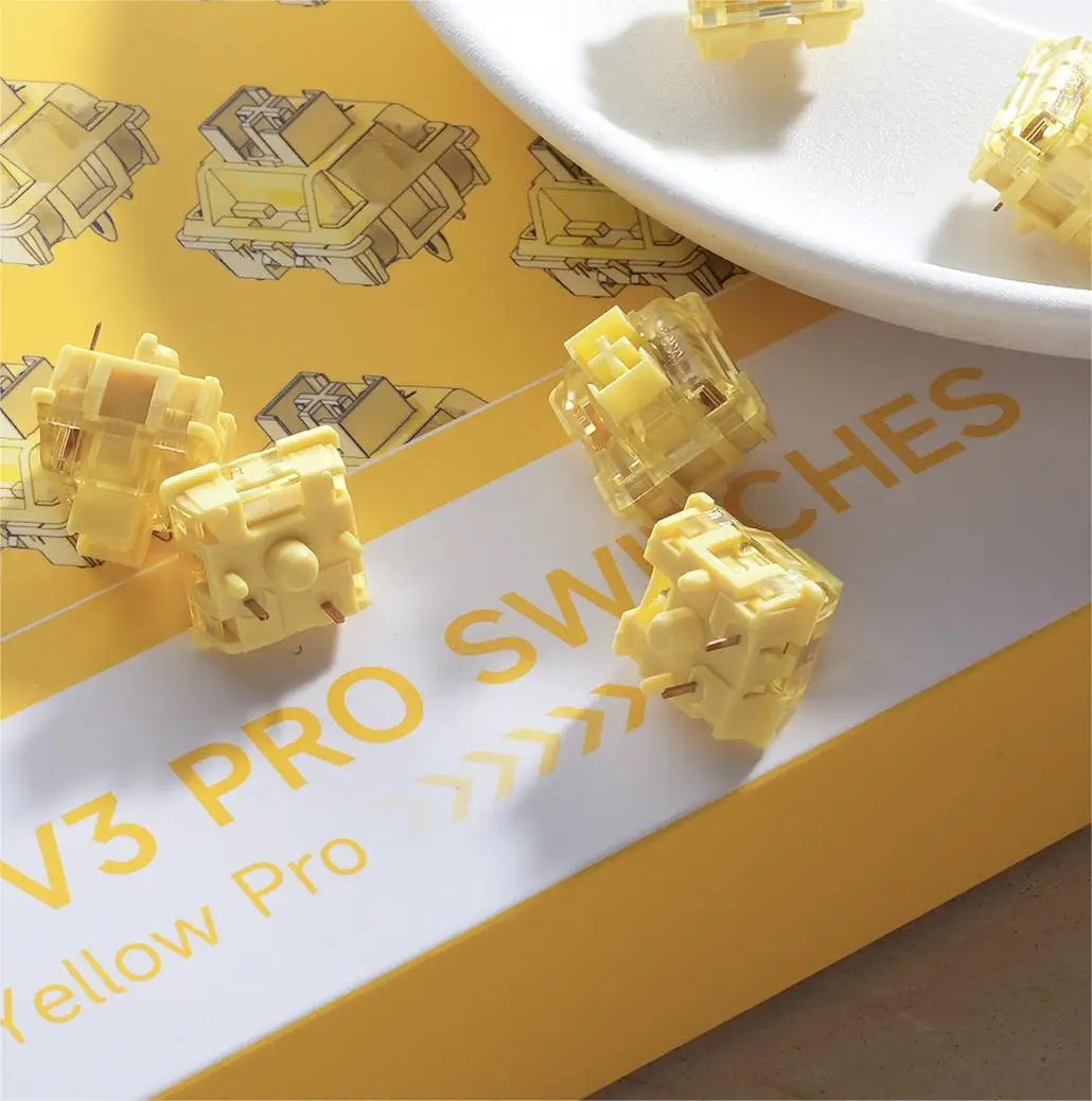 V3 Cream Yellow Pro Switch 5 Pin 50Gf Linear with Stable Dustproof Stem for Mx Mechanical Keyboard (45 Pcs)
