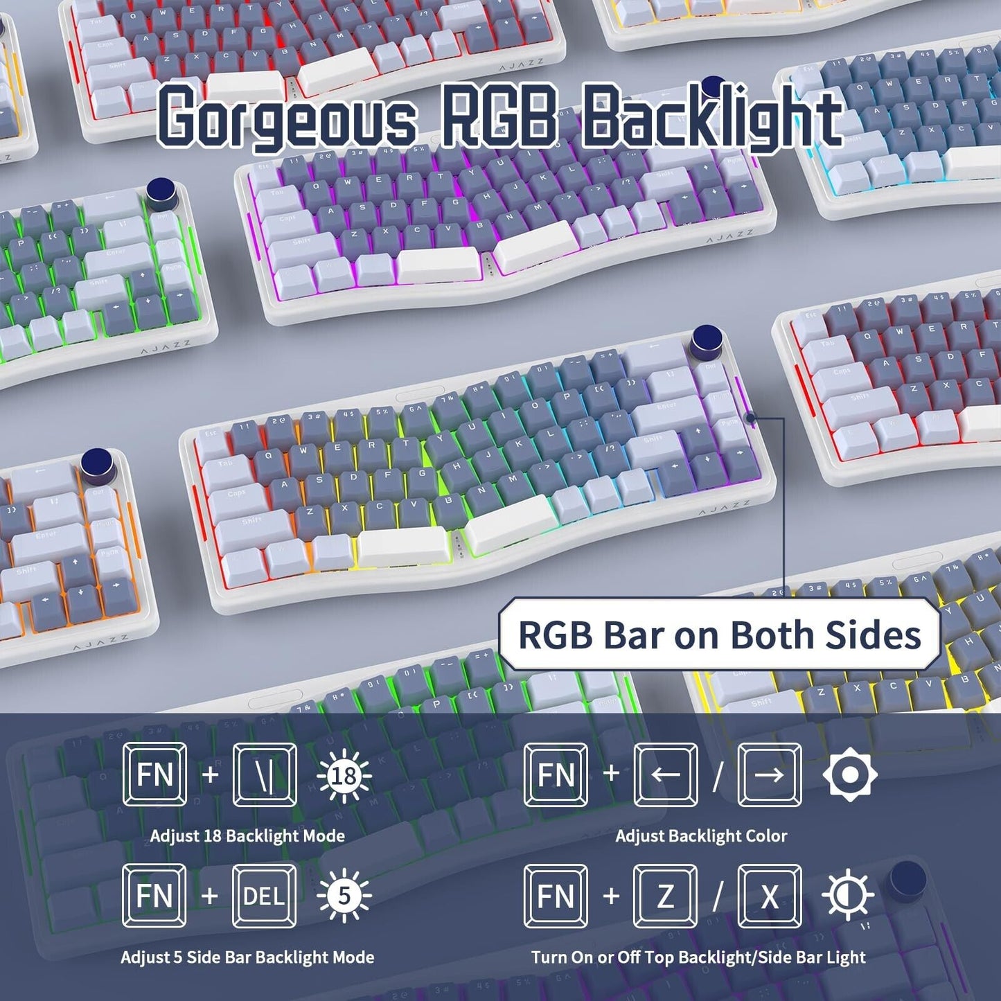 AKS068 Wired Mechanical Gaming Keyboard 65% Alice Layout Hot-Swapped Gasket M...