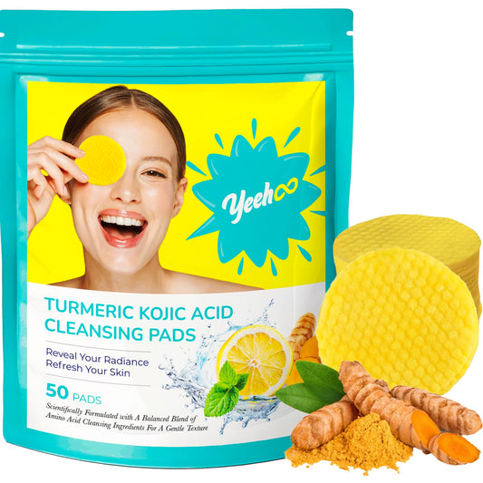 Turmeric Kojic Exfoliating Cleansing Pads: Turmeric Pads for Makeup Removal, Face and Body Cleaning, Facial Oil Balance - for More Smooth and Refreshed Skin 50 PCS