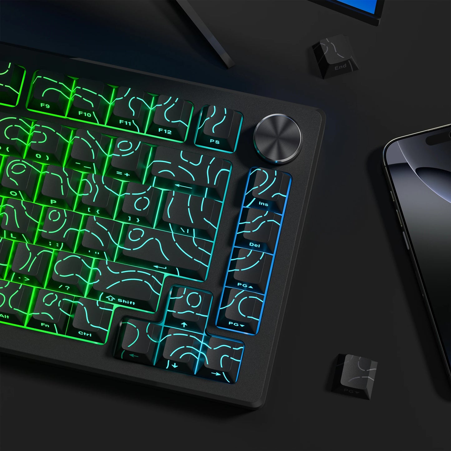 134 Key Black Topographic 4.0 PBT Keycaps Double Shot Side Print Shine through Backlit Key Caps for MX Gamer Mechanical Keyboard