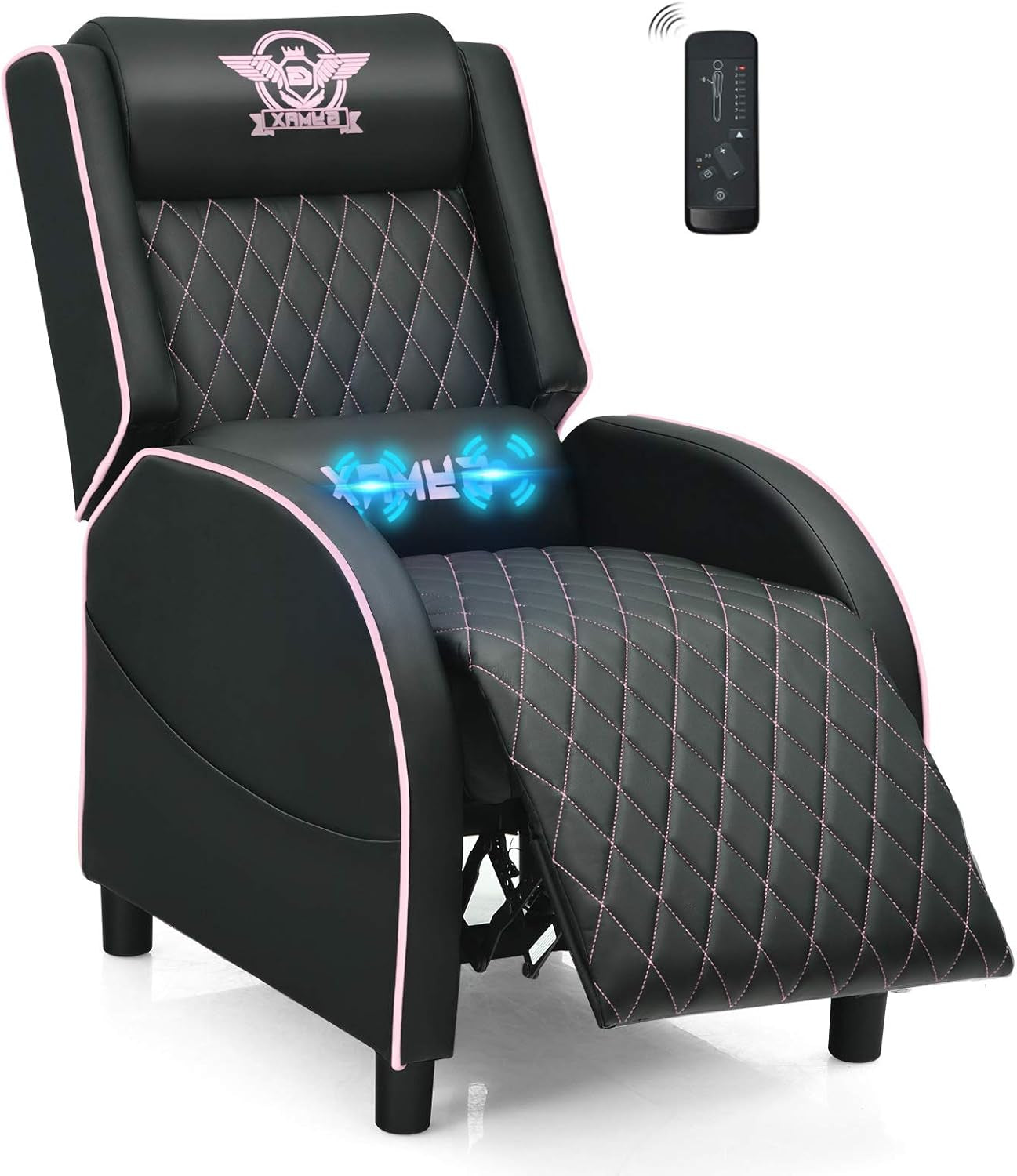 Gaming Chair Recliner with Footrest Breathable PU Leather Massage Recliner - Ergonomic Sofa Computer Chair with Lumbar Support Headrest and Side Pouch for Living Room Home Theater,Pink