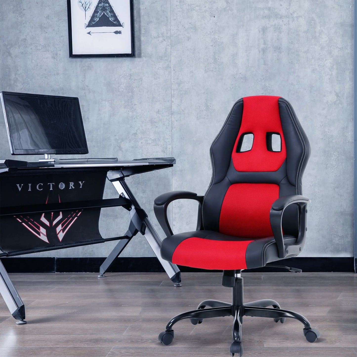 Gaming Chair PC Gaming Chair Gaming Chairs for Adults, Computer Chair PU Leather Office Desk Chair with Arms & Back Ergonomic High-Back Video Game Chair(Red）