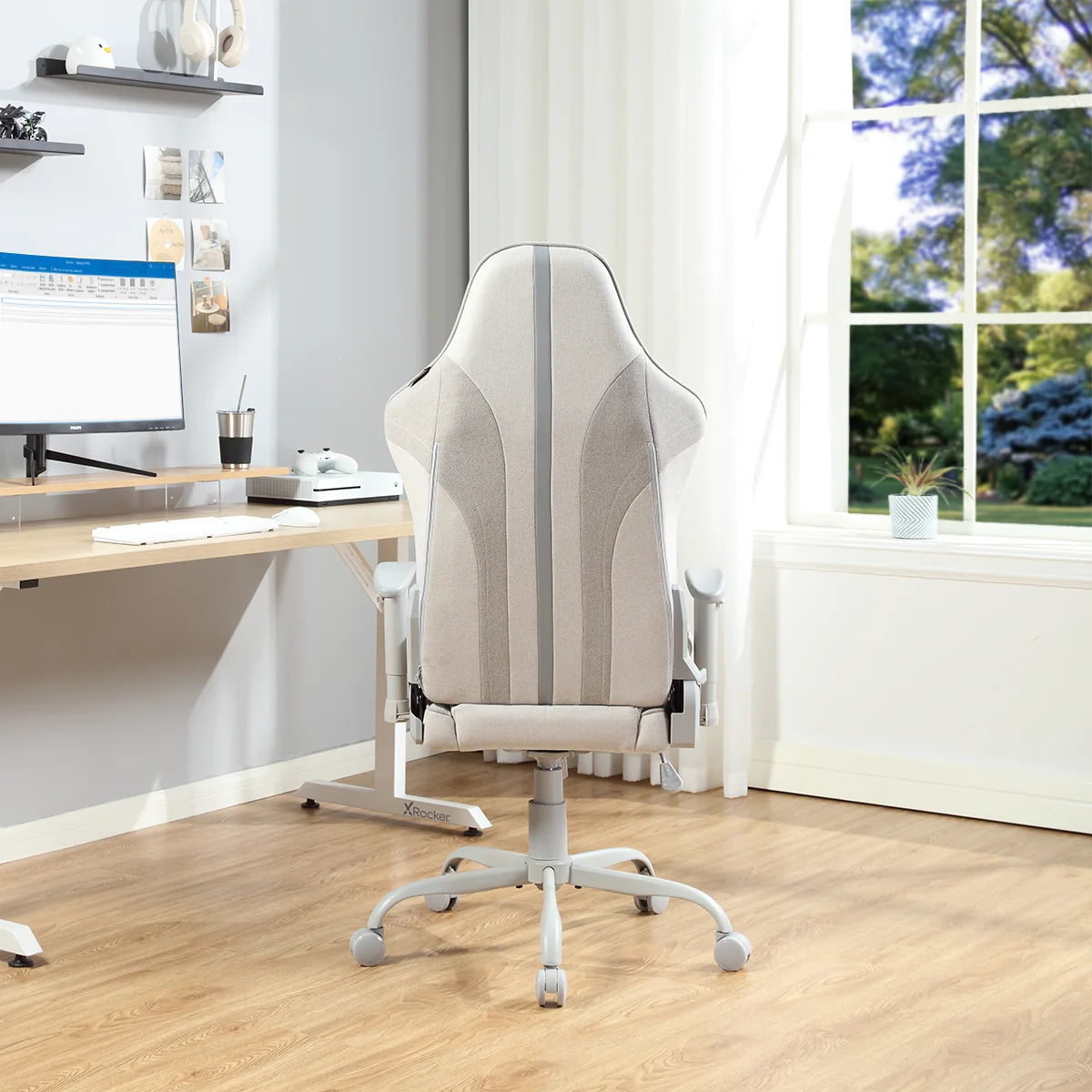 Mysa Fabric PC Gaming Chair with Lumbar Support, Gray