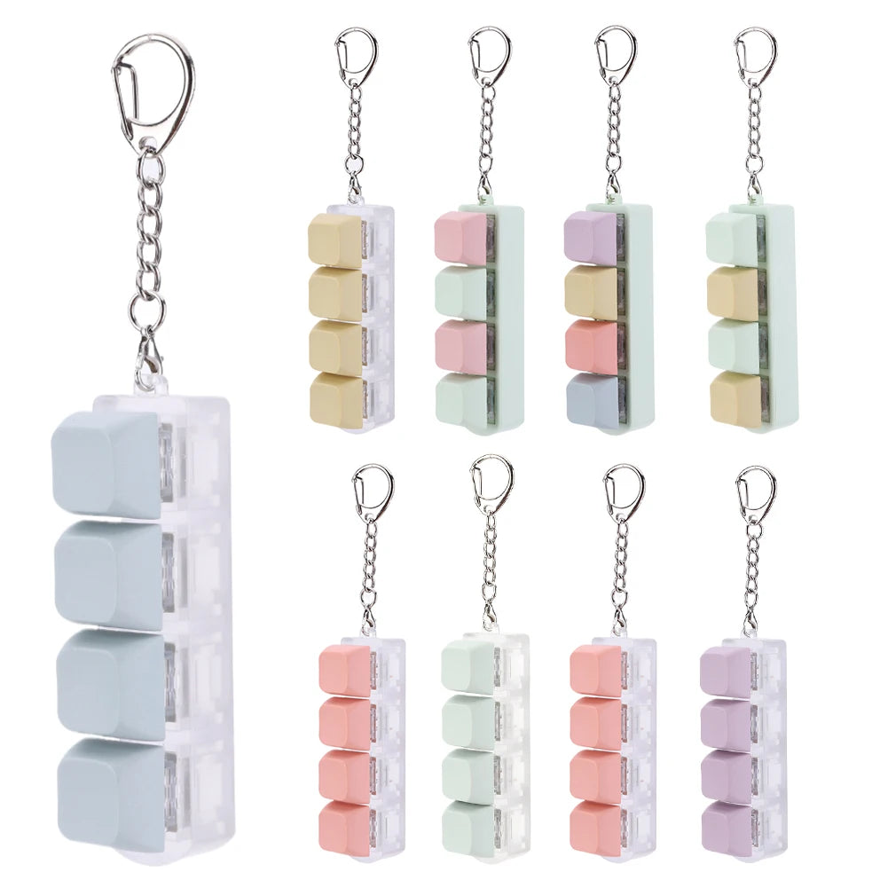 Button Keycap Fidget Keychain 4 Keys Keyboard Decompression Toys DIY Keyboard Keychain Toys for Adult Gifts to Relief Pass Time