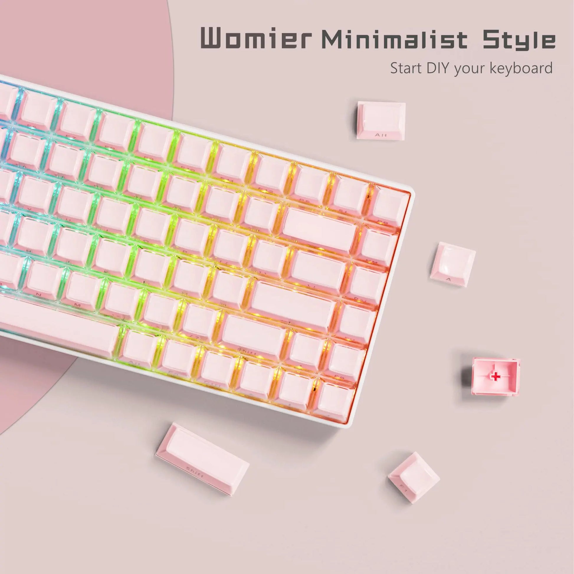 113 Key Jelly round Side Keycaps Ice Crystal Translucent Pink OEM Profile Key Cap for Cherry MX 61 68 104 Mechanical Keyboard