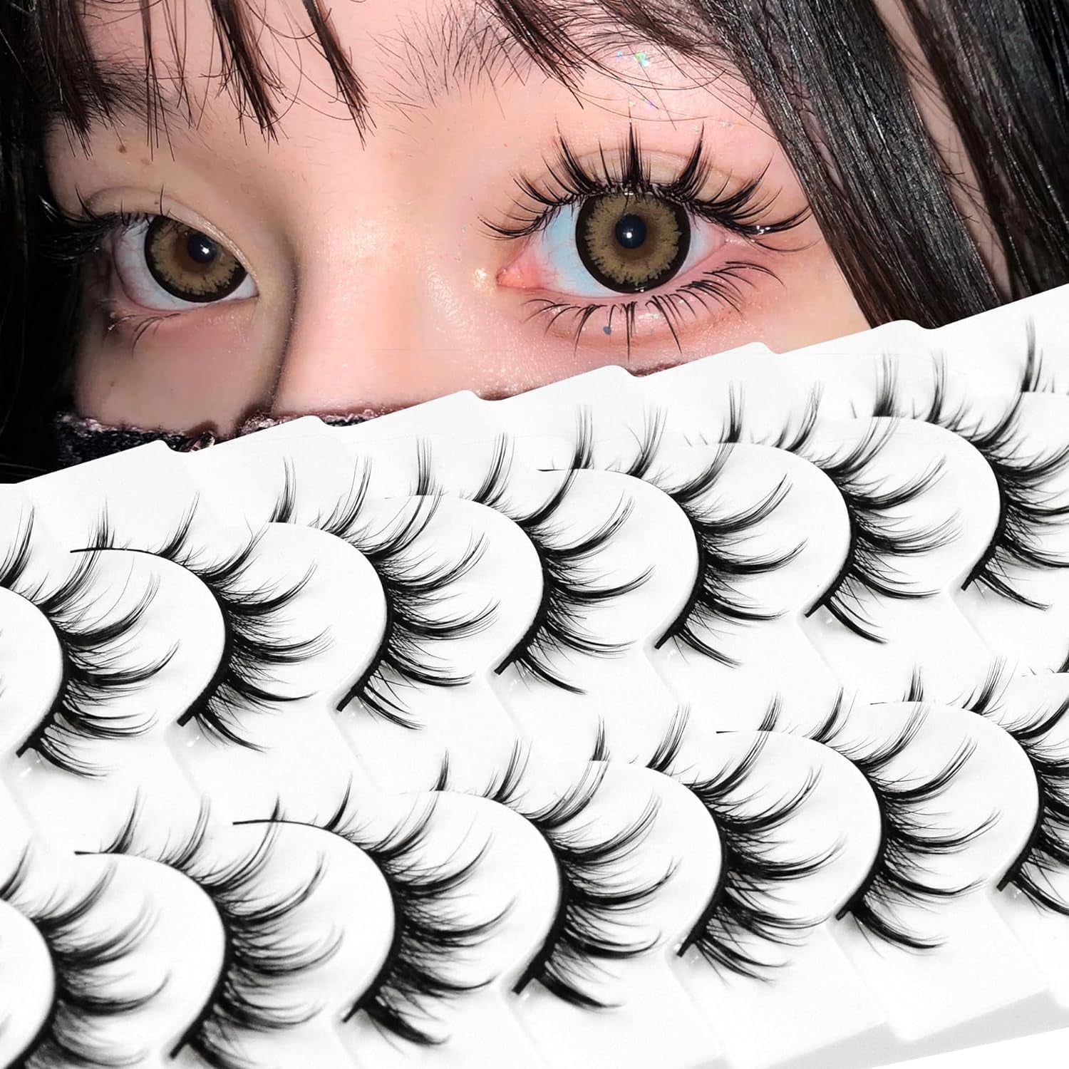 10 Pairs Manga Lashes Anime Cosplay Lashes Janpanese Style 16Mm Spiky Lashes Extensions Manhua Natural Makeup Look Doll Eye Lashes Daily & Party by AUGENLI (A2)