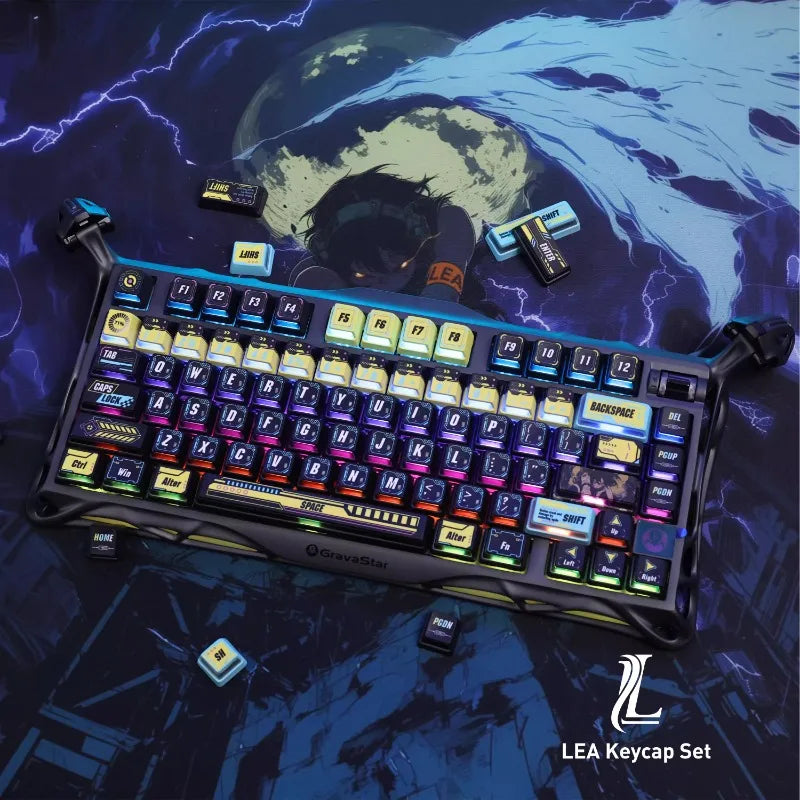 LEA Cyberpunk Theme Keycap Set PBT Keyboard Cap Light Transmission Keycap Thermal Sublimation Mechanical Keyboard PC Accessories