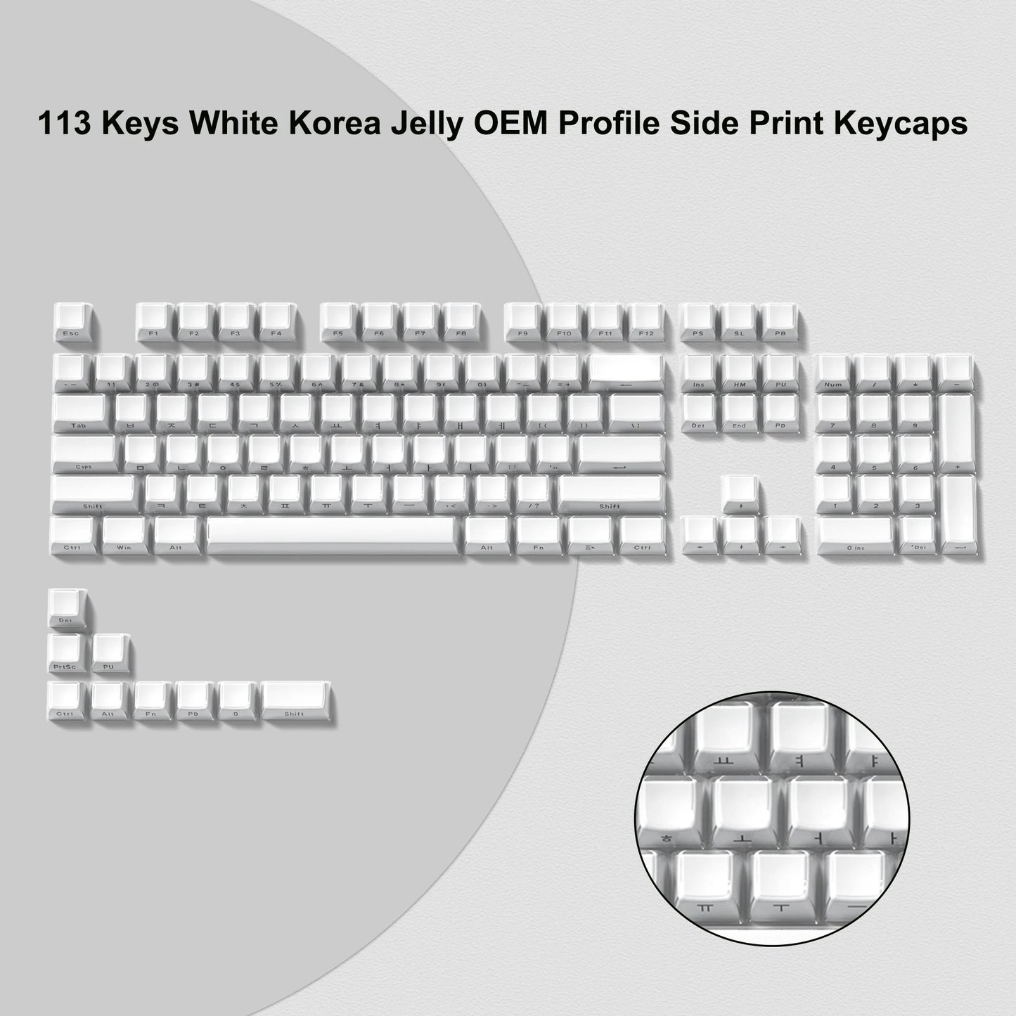 113 Key Jelly round Side Keycaps Ice Crystal Translucent Pink OEM Profile Key Cap for Cherry MX 61 68 104 Mechanical Keyboard