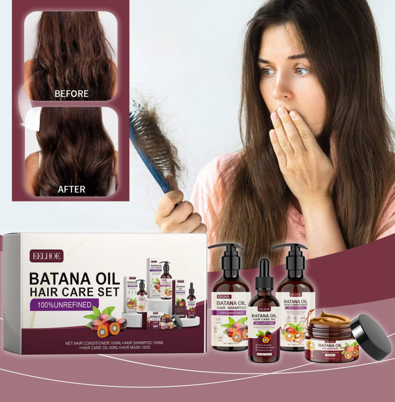 Batana Oil Voluminous Hair Care Set Repairs Frizzy Hair, Nourishes Smooth Hair and Provides Hair Care