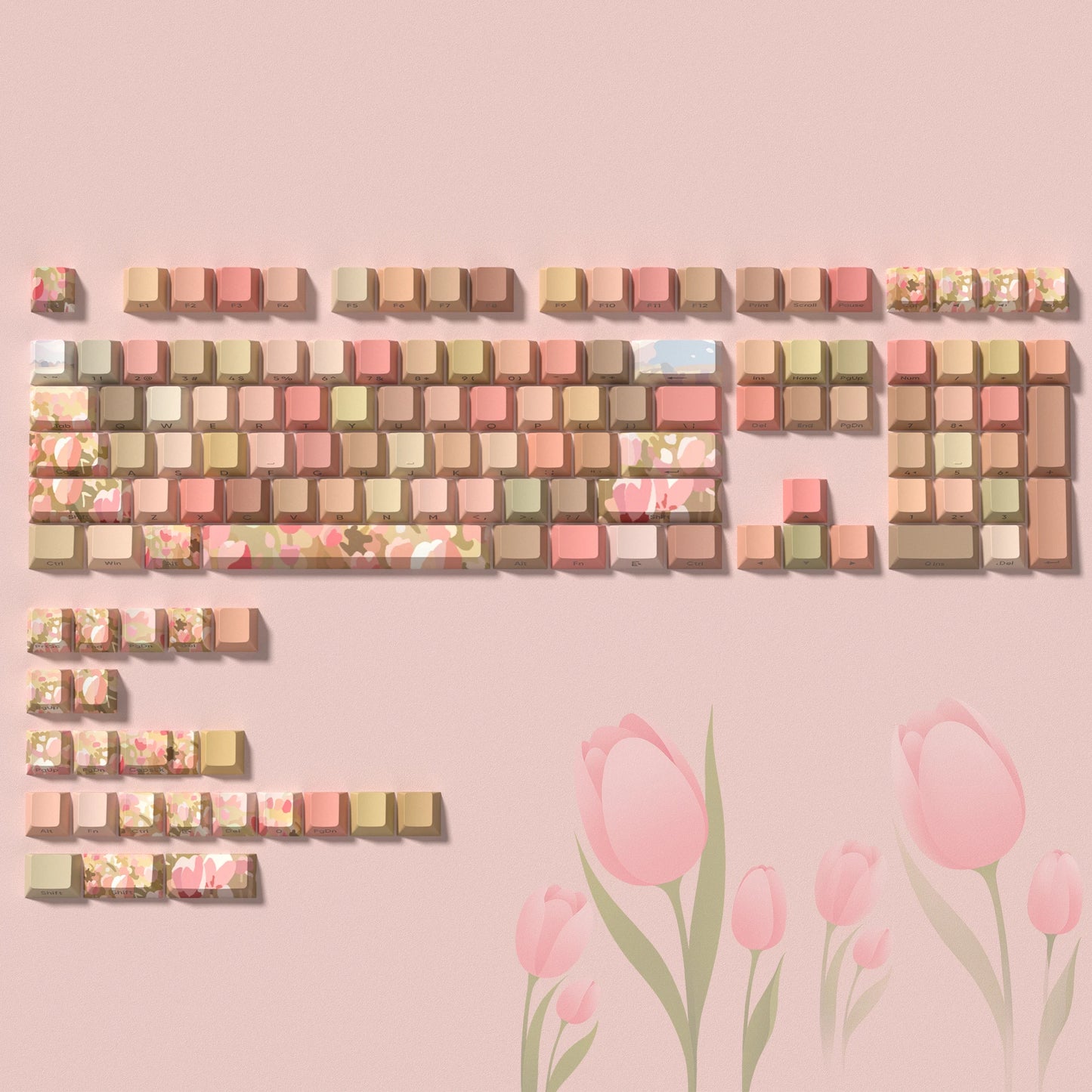 130 Key Pink Cat Side Print RGB Backlit Keycaps Cherry Profile 5 Sides Dye Sub PBT Keycaps for Cherry MX Switches Gamer Keyboard