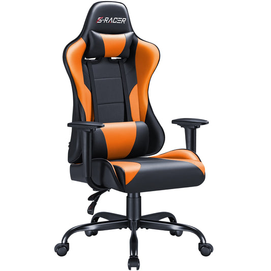 Gaming Chair Office Chair High Back Racing Computer Chair PU Leather Adjustable Seat Height Swivel Chair Ergonomic Executive Chair with Headrest, Orange