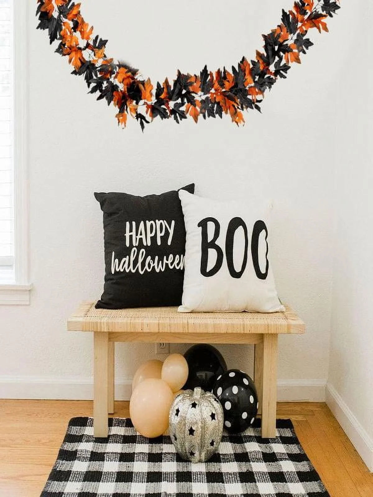 Gmogad Halloween Decoration Artificial Leaf Garland Rattan Hanging Maple Leaf Garland Indoor Home Halloween Christmas Party Mantel Decoration Orange