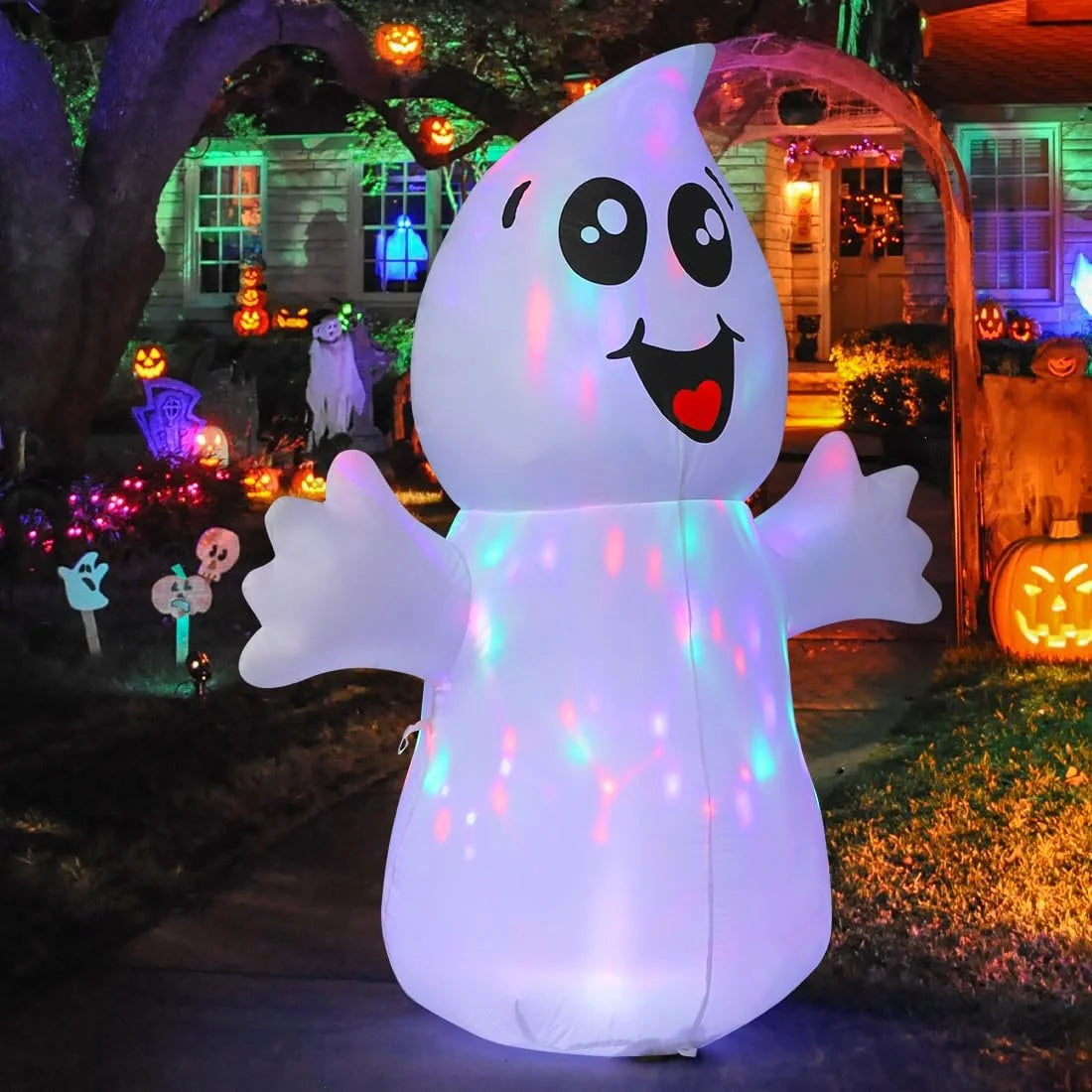 GOOSH Halloween Inflatable 5 FT Ghosts Halloween Decorations, Cute Halloween Inflatable Ghost Halloween Ghost Decorations with LED Lights Built-In, Outdoor Halloween Decorations Clearance for Holiday