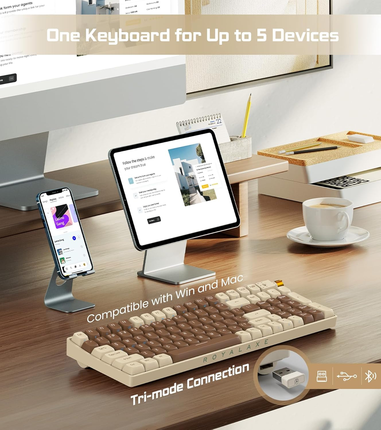 R100 96% Wireless Mechanical Keyboard with Gateron G Pro 3.0 Yellow Switches, Tri-Mode Connectivity (BT 5.0/2.4Ghz/Usb-C),Hot Swappable Custom Keyboard,Rgb Light,Compatible with Windows & Mac