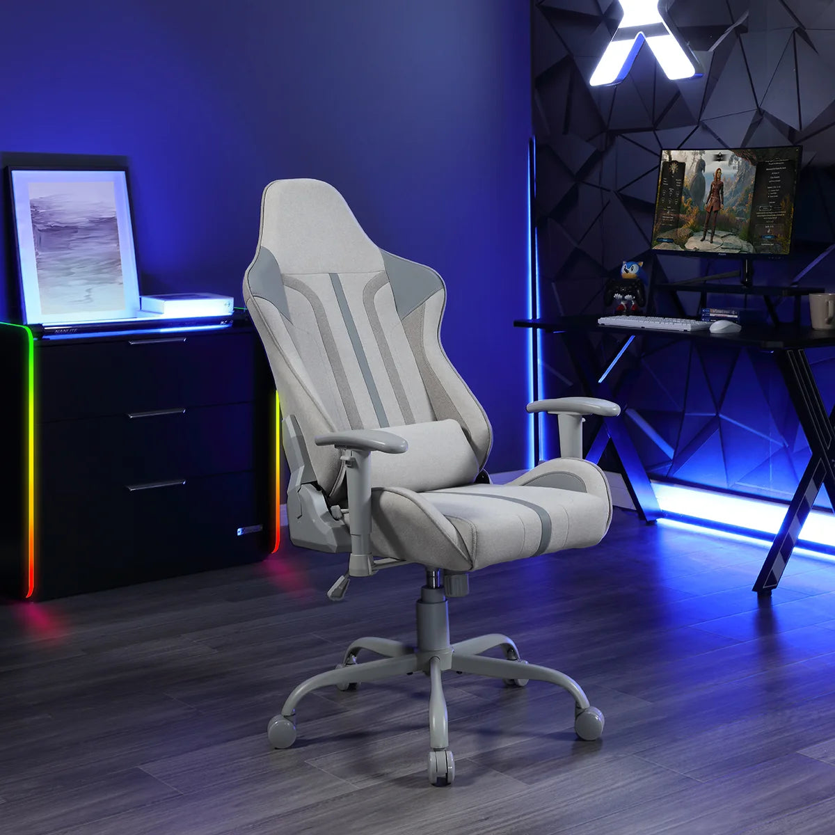 Mysa Fabric PC Gaming Chair with Lumbar Support, Gray
