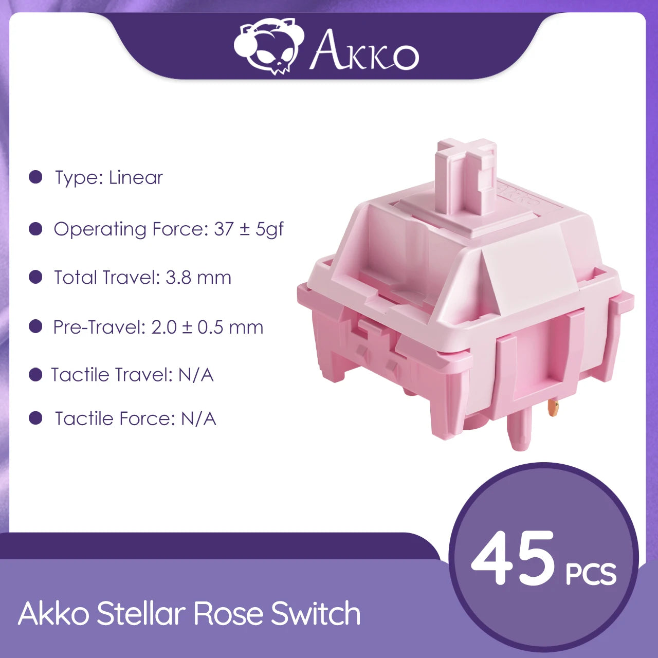 Stellar Rose Switch 5 Pins 37Gf Low Operating Linear Switches Factory Lubed Compatible with MX Mechanical Keyboard (45 Pcs)