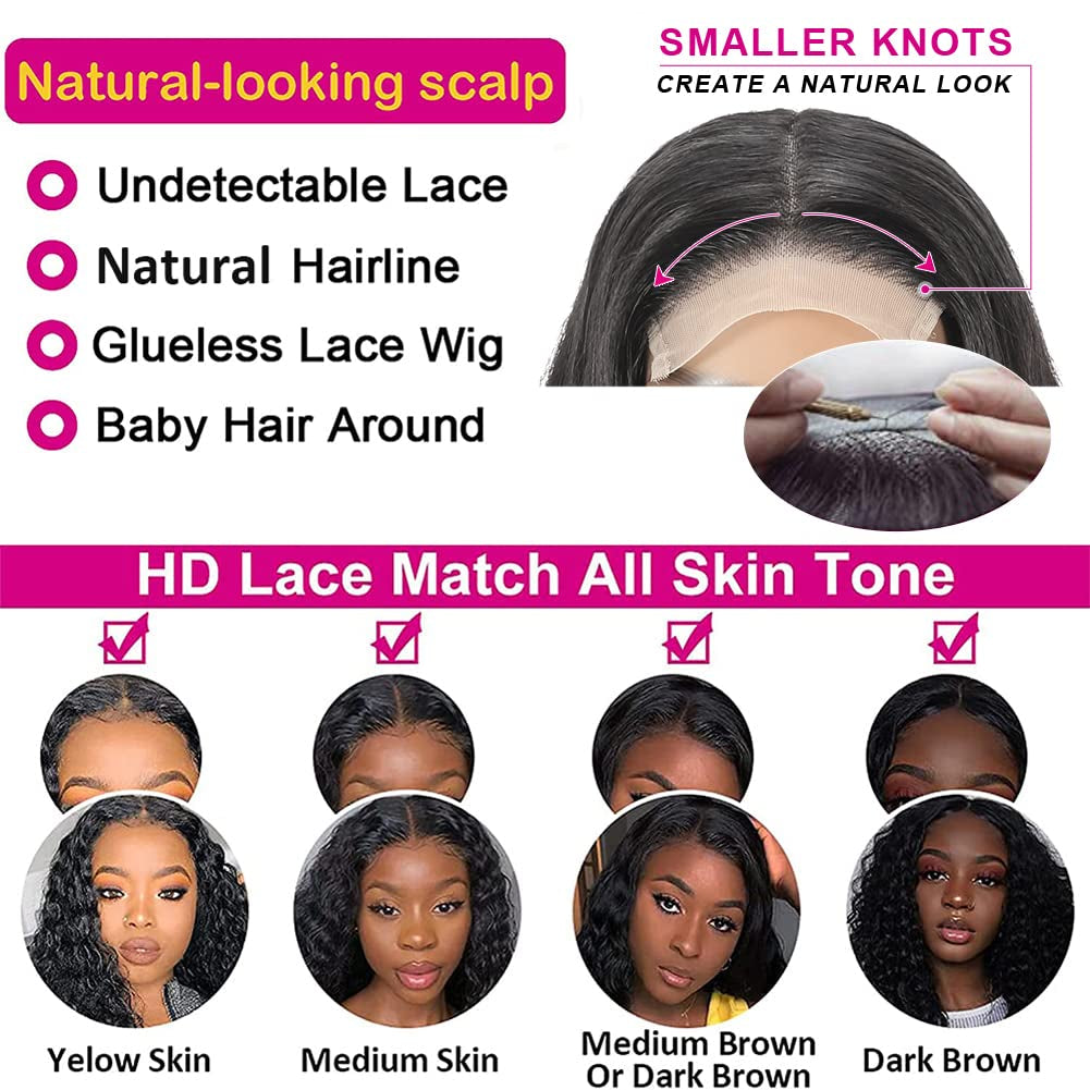 5X5 Closure Wig Body Wave Human Hair 5X5 HD Lace Closure Wigs Human Hair Brazilian Virgin Hair Wigs for Black Women Human Hair Glueless Wigs Pre Plucked with Baby Hair 180% Density 28Inch