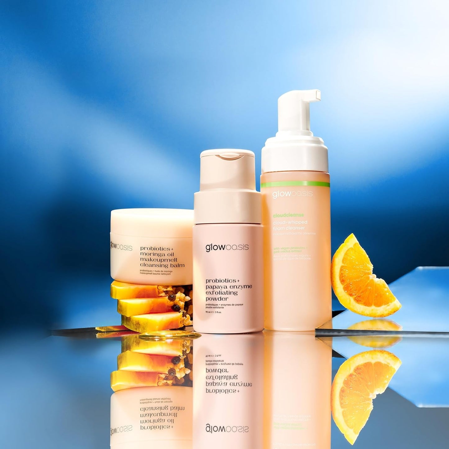 Glowoasis Cleanser Trio Vegan Skin Care Kit | 3-Piece Facial Cleanser Skin Care Set | Cleansing Balm, Foam Face Wash, & Gentle Enzyme Exfoliator | Facial Skin Care Products for All Skin Types