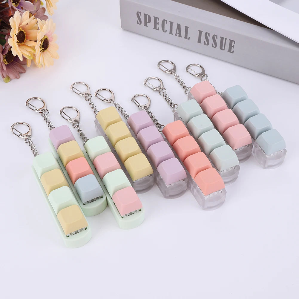 Button Keycap Fidget Keychain 4 Keys Keyboard Decompression Toys DIY Keyboard Keychain Toys for Adult Gifts to Relief Pass Time