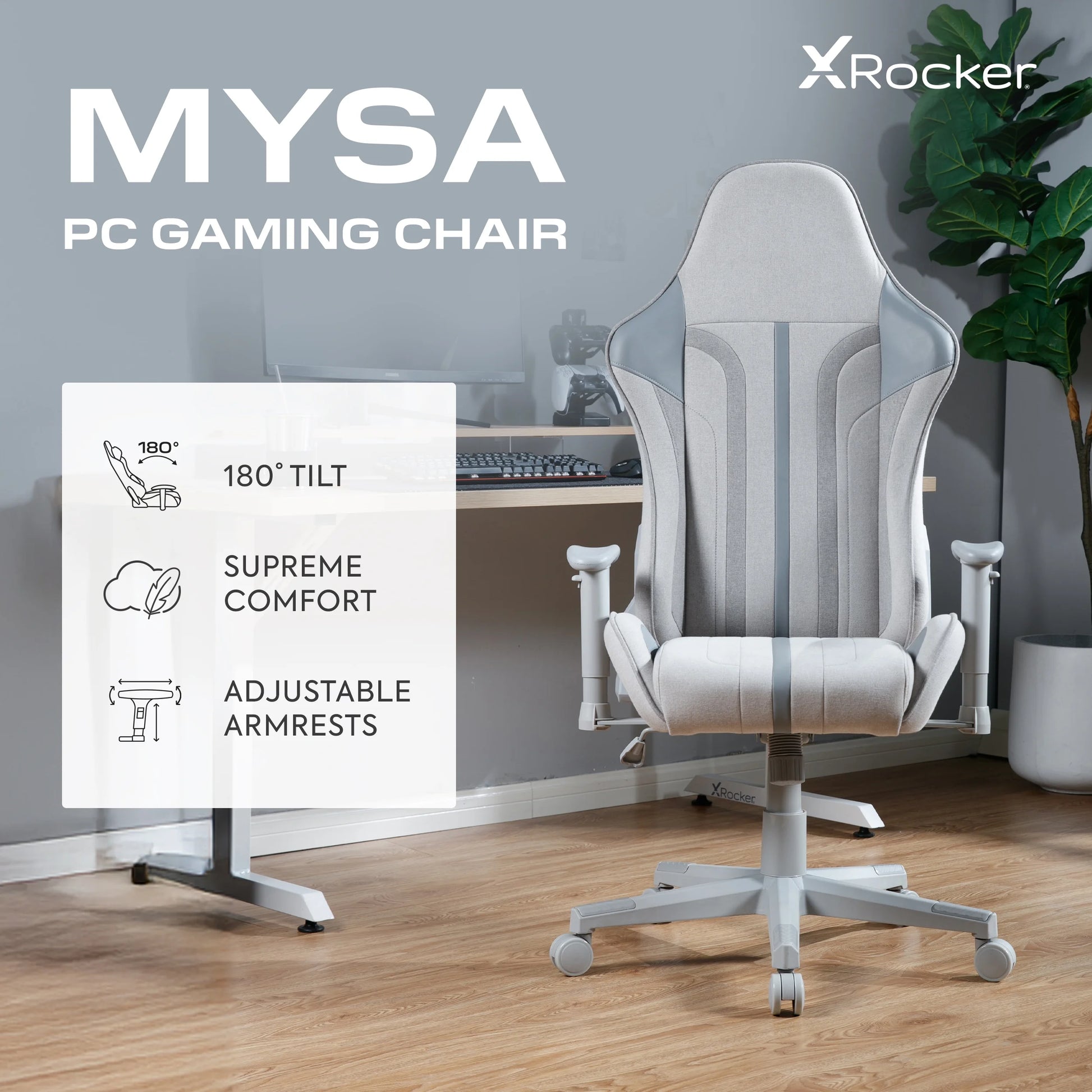 Mysa Fabric PC Gaming Chair with Lumbar Support, Gray