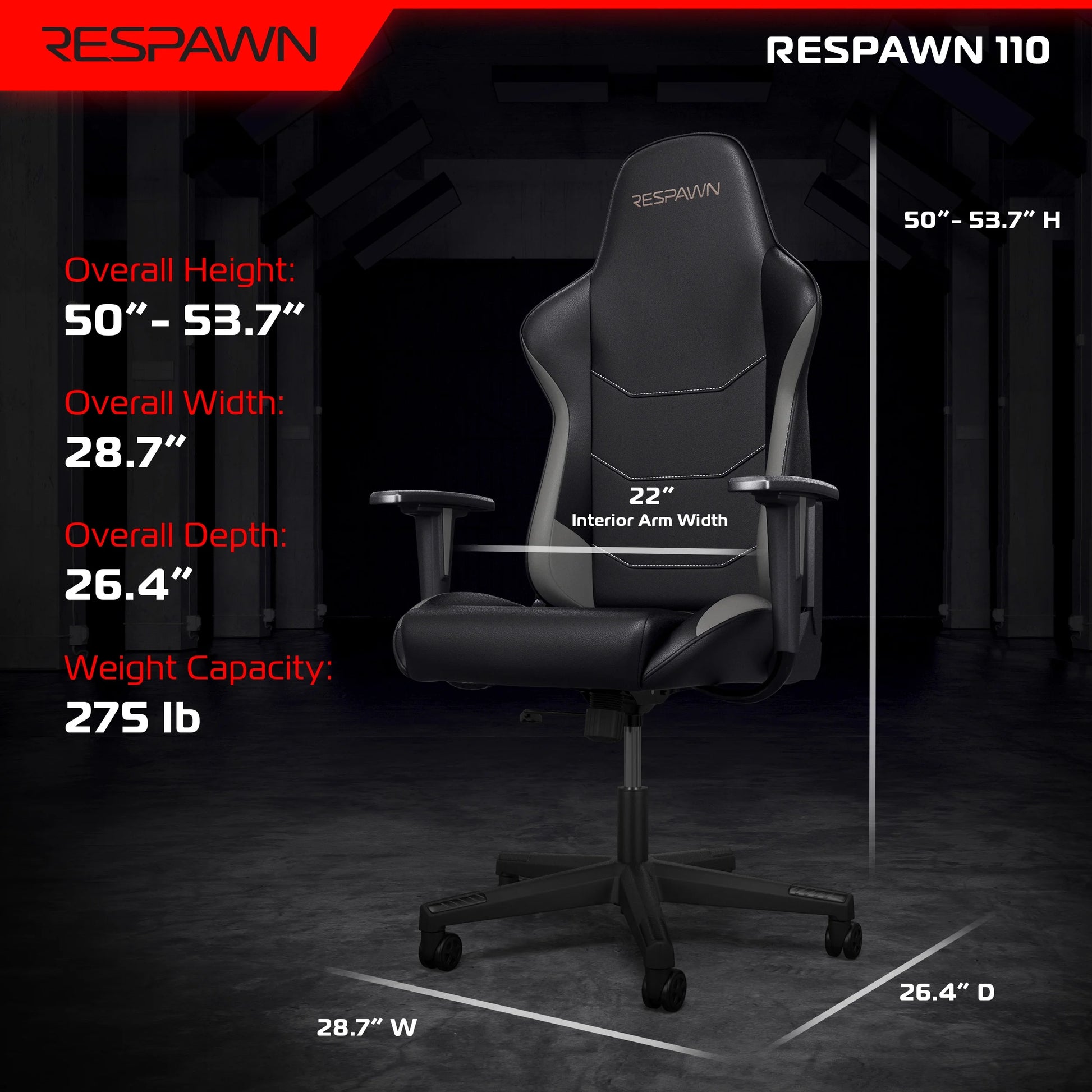 110 Gaming Chair - Gamer Chair PC Computer Chair, Ergonomic Gaming Chairs, Office Chair with Integrated Headrest, Gaming Chair for Adults 135 Degree Recline with Angle Lock - Gray