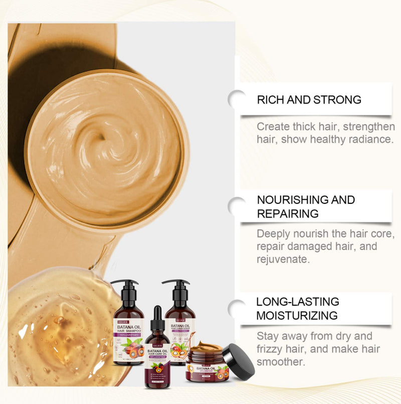Batana Oil Voluminous Hair Care Set Repairs Frizzy Hair, Nourishes Smooth Hair and Provides Hair Care
