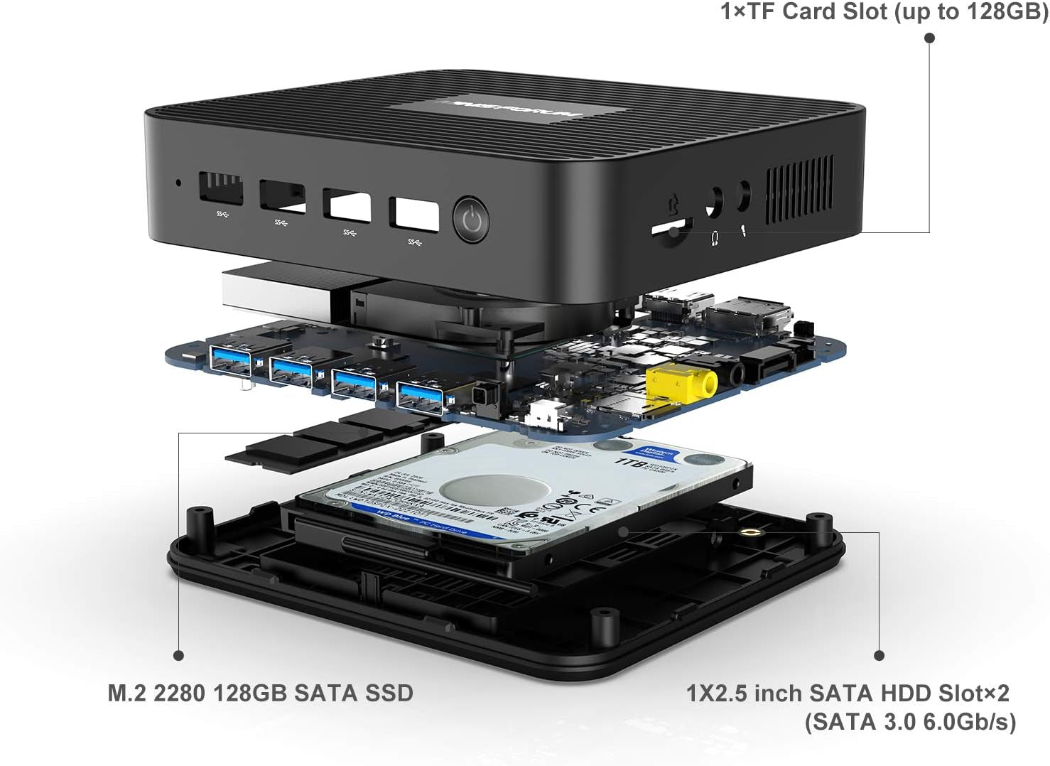 Mini PC GK41 Mini Desktop Computers 8GB DDR4 128GB SSD Intel Celeron J4125 Processor Dual LAN Mini PC, Digital Mic, Business Small PC 4K Hdmi/Displayport HTPC, Dual Band Wi-Fi Micro PC
